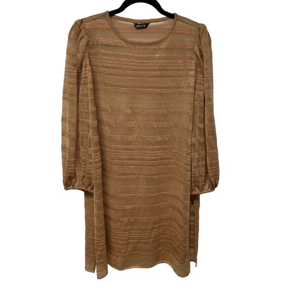 Misook Women Jacquard Stripe Balloon Sleeve Sweater Tunic Dress Side Slit Medium - Picture 1 of 12